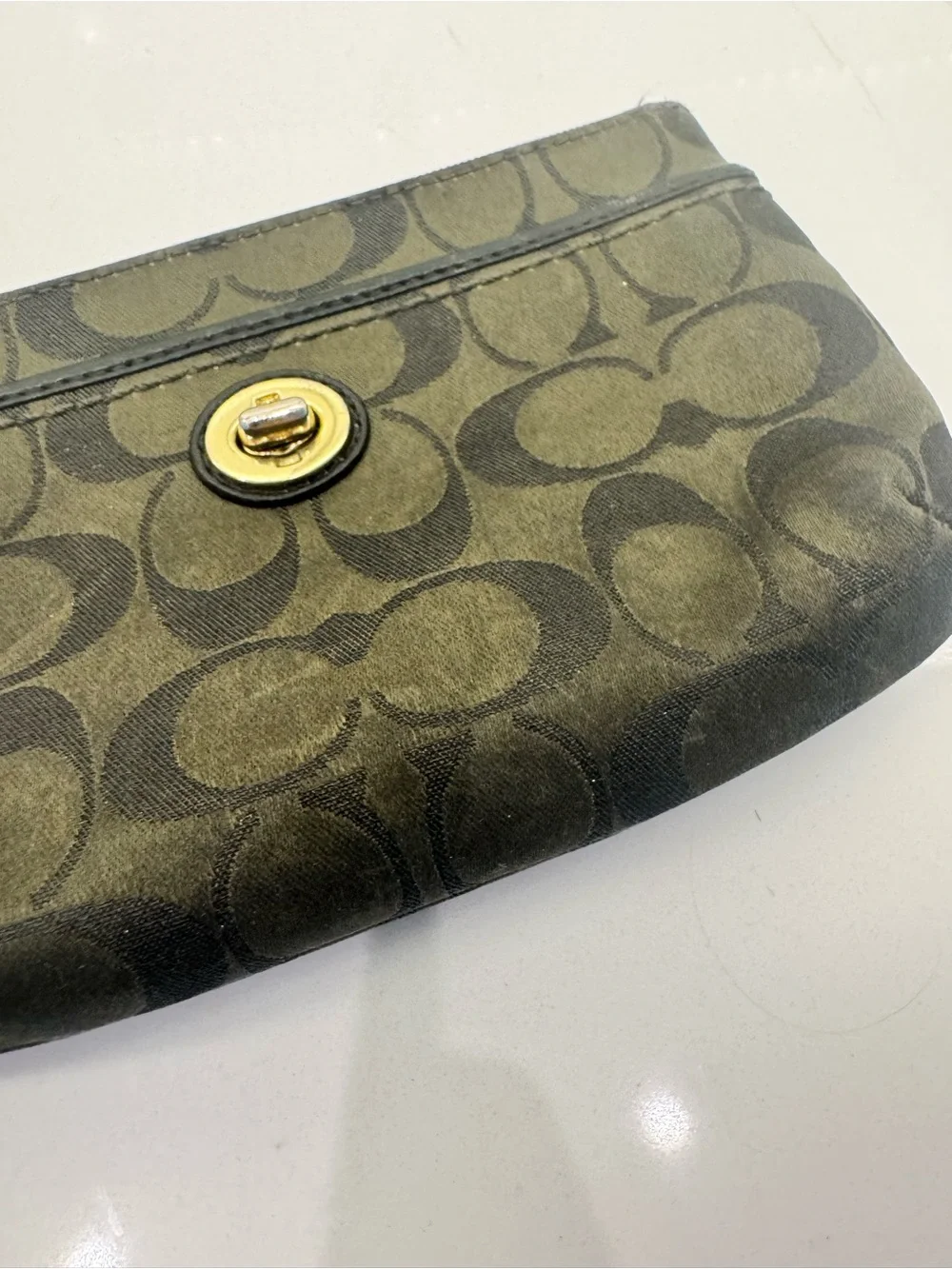 Coach Olive Signature Canvas Wristlet with Black Strap and Gold Turnlock